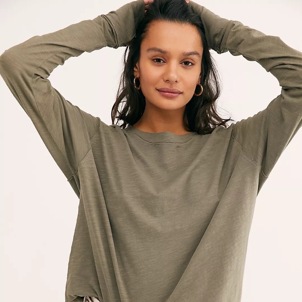 Free People We The Free Arden Long Sleeve Shirt Washed Army NWOT Size Large - Picture 5 of 8